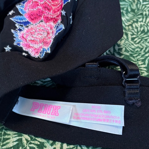 PINK Victoria's Secret Black Bralette with Pink Floral Embroidery - Picture 8 of 9